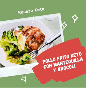 Pollo frito keto con mantequilla y brócoli