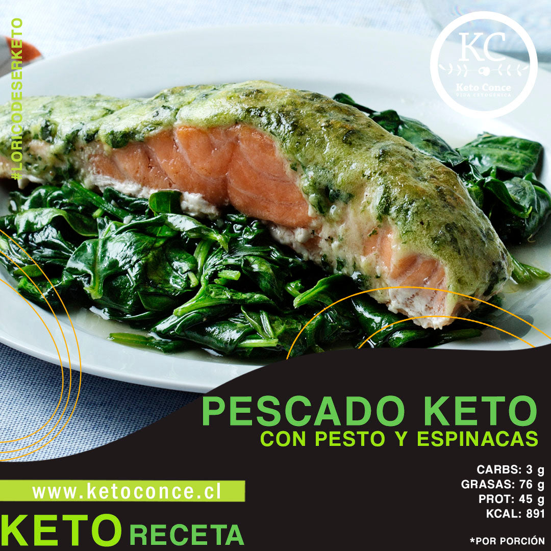 Pescado Keto con pesto y espinacas